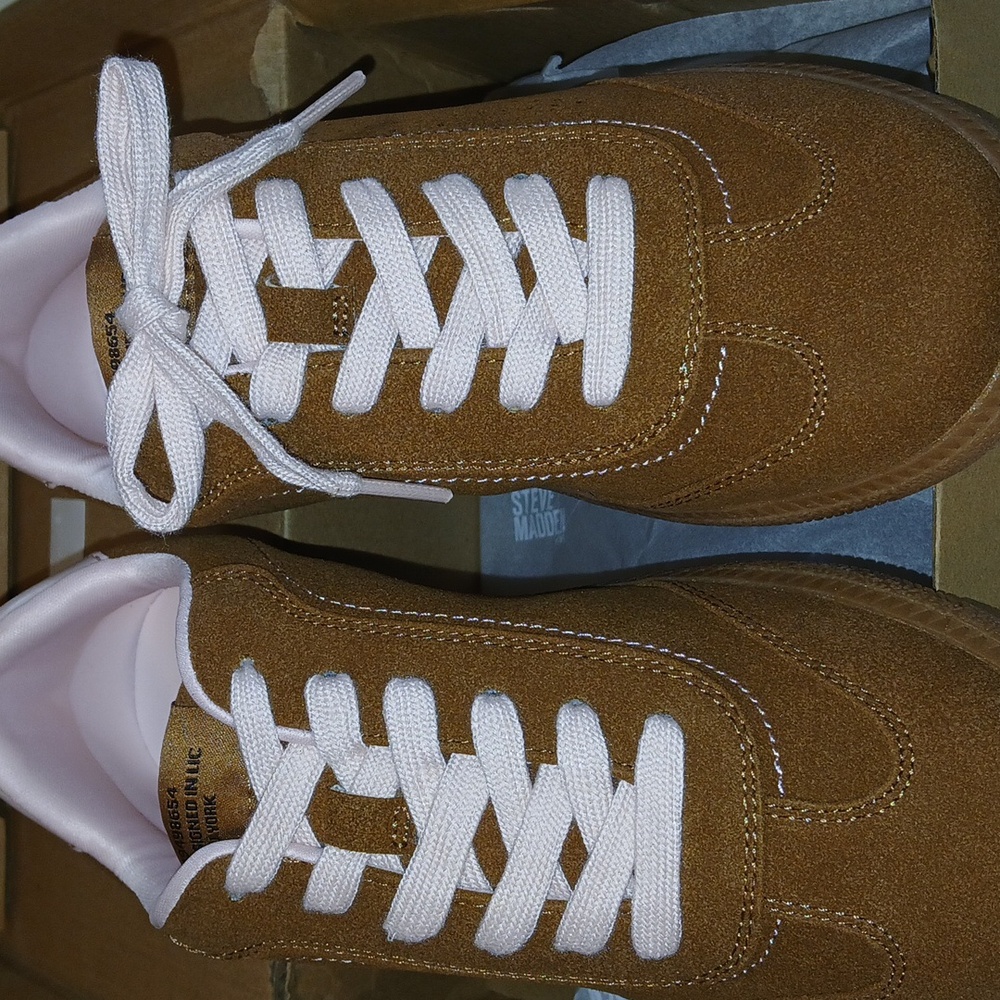 Steve Madden Brown Suede Sneakers with Pink Laces